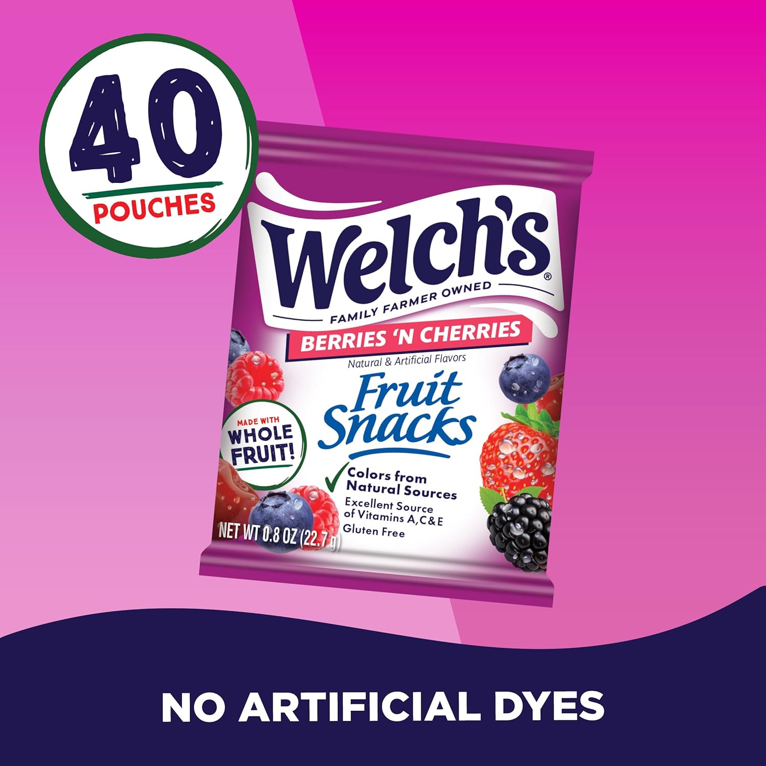 Welch's Fruit Snacks Berries 'N Cherries - Gluten Free Snack Box, 0.8 oz Individual Packs (40 Count)