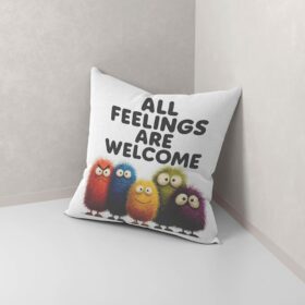 All Feelings Welcome Monster Throw Pillow Covers - 18x18 Emotional Support Decorative Pillow Cases for Kids Teens Classroom Couch Sofa Bed