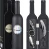 Kato Wine Accessories Gift Set - Premium Corkscrew Kit with Drip Ring, Foil Cutter, Aerator Pourer & Stopper in Bottle-Shaped Case - Elegant Wine Tool Set for Valentine's, Anniversary, Wedding Gifts (Black)