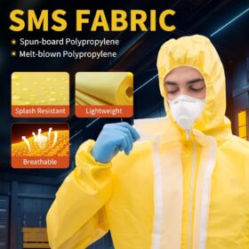 Heavy Duty Hazmat Suit - Yellow Disposable Chemical Protective Coverall, Type 4/5/6 Rated, XL