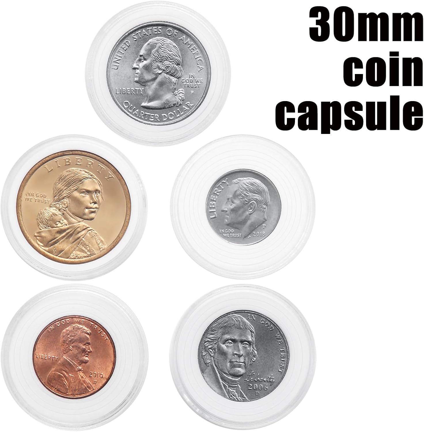240-Piece Coin Capsule Holder Set - 5 Sizes Plastic Coin Cases with Gaskets for Dime, Cent, Nickel, Quarter & Dollar - Collectors Storage Box
