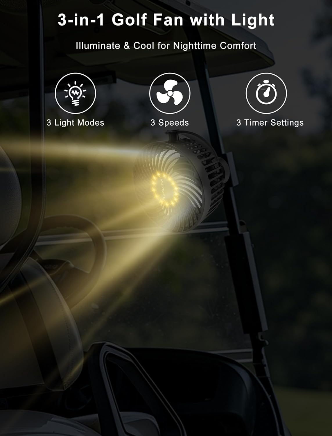 2-Pack Magnetic Golf Cart Fan - 12000mAh Rechargeable Portable Fan with Magnetic Base, 360° Rotation & LED Light for EZGO Club Car Yamaha, Cruise Ships - Includes Carrying Case