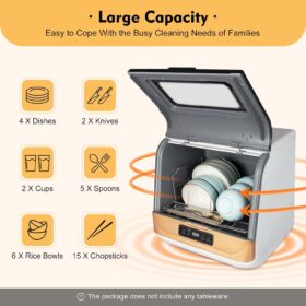 800W Compact Countertop Dishwasher - 3-in-1 Portable Mini Dishwasher for Home, Apartments & RVs - 12-20 Piece Capacity with 360° Spray Arms & Touch Panel