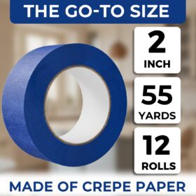 SWRT Professional Blue Painter's Tape - 12 Rolls (660 Yards Total), 2-Inch Width for Sharp Paint Lines, Clean Removal No Residue, Easy Hand Tear for Walls, Trim & Baseboards