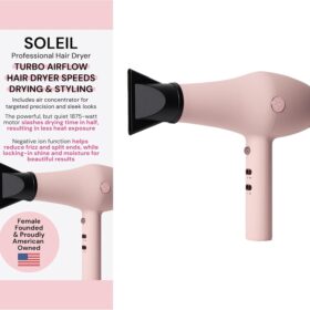 L'ANGE HAIR Soleil Professional Hair Dryer – Lightweight Ionic Blow Dryer with 3 Heat & 2 Speed Settings, Cool Shot Button & Concentrator Nozzle for Smooth, Frizz-Free Styling (Blush)