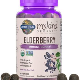 Garden of Life Organics Elderberry Immune Gummies - Certified Organic Vegan Vitamin C & Zinc Supplement for Adults & Kids - Berry Flavor - 120 Count