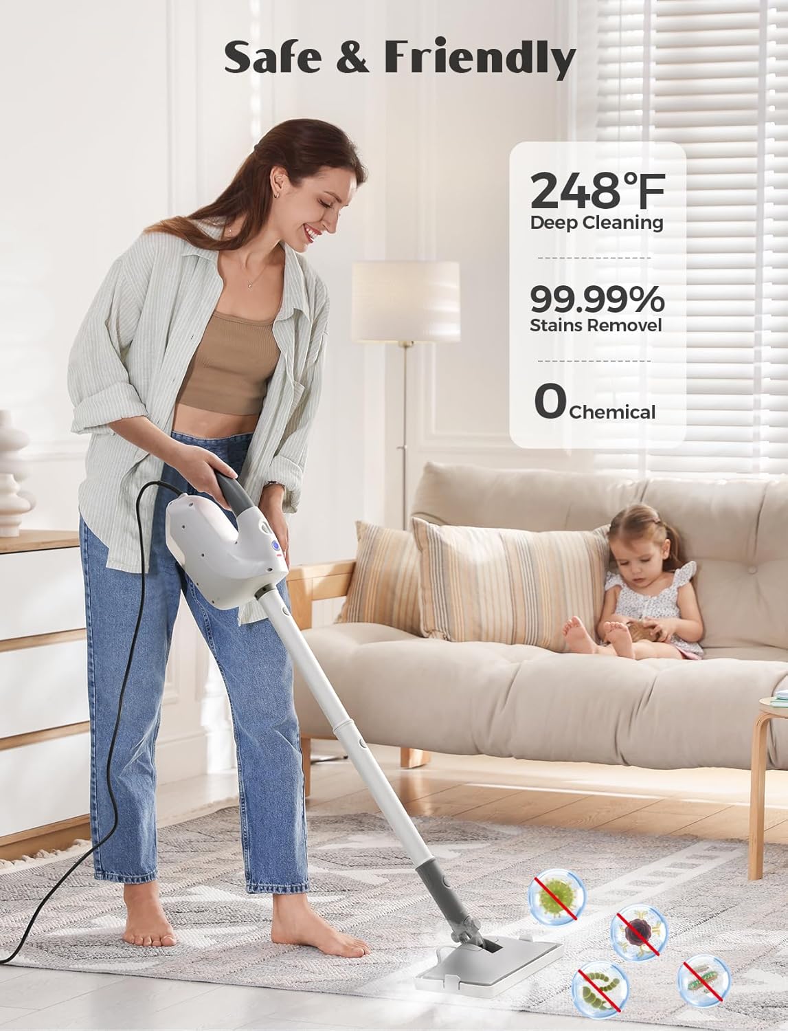 PureSwirlz 10-in-1 Steam Mop & Handheld Cleaner - 1200W Powerful Floor Steamer with 350ml Tank, 248°F Steam, Carpet Glider, Multi-Surface Cleaning Kit for Hardwood, Tile, Grout, Windows & More