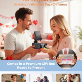 Induction Phone Stand Speaker with Bluetooth - HD Sound Amplifier, Anti-Slip Phone Holder for Kitchen, Desk, Shower - Perfect Gift for Him Her (Black)