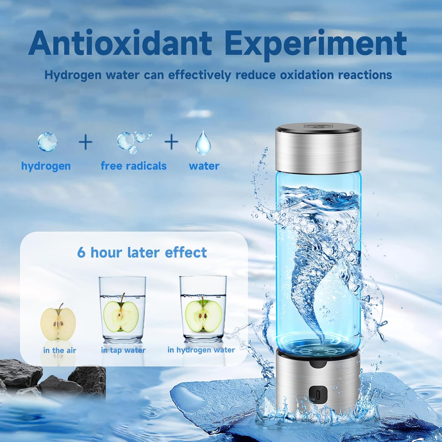 Hydrogen Water Bottle Generator - 460ml Rechargeable Hydrogen-Rich Water Maker with SPE/PEM Technology for Family Health & Wellness