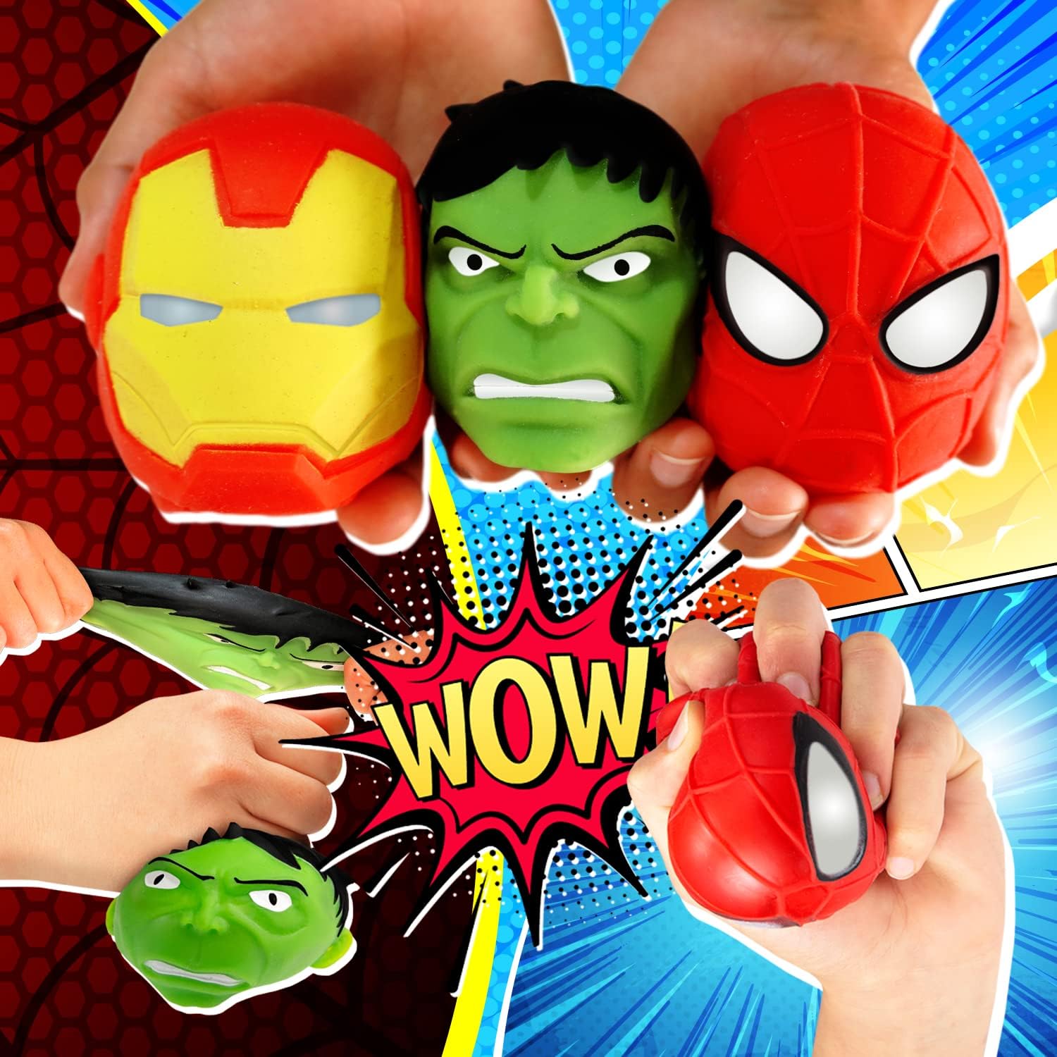 JA-RU Marvel Avengers Superhero Stretchy Squishy Stress Ball - Hulk, Spider-Man & Iron Man Fidget Toy for Kids & Adults (1 Ball, Random)