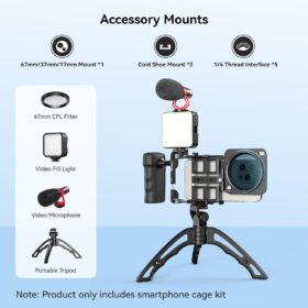 APEXEL Universal Phone Rig Video Kit - Aluminum Handheld Vlogging Cage with Rechargeable Bluetooth Handle & Wireless Shutter for iPhone/Android