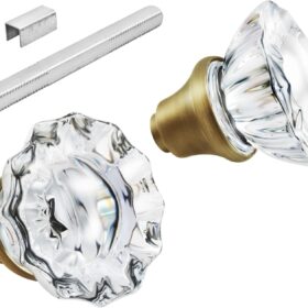 Antique Brass Crystal Door Knobs Set - Interior Mortise Lock Replacement with Spindle & Metal Sleeve for Vintage Interior Doors