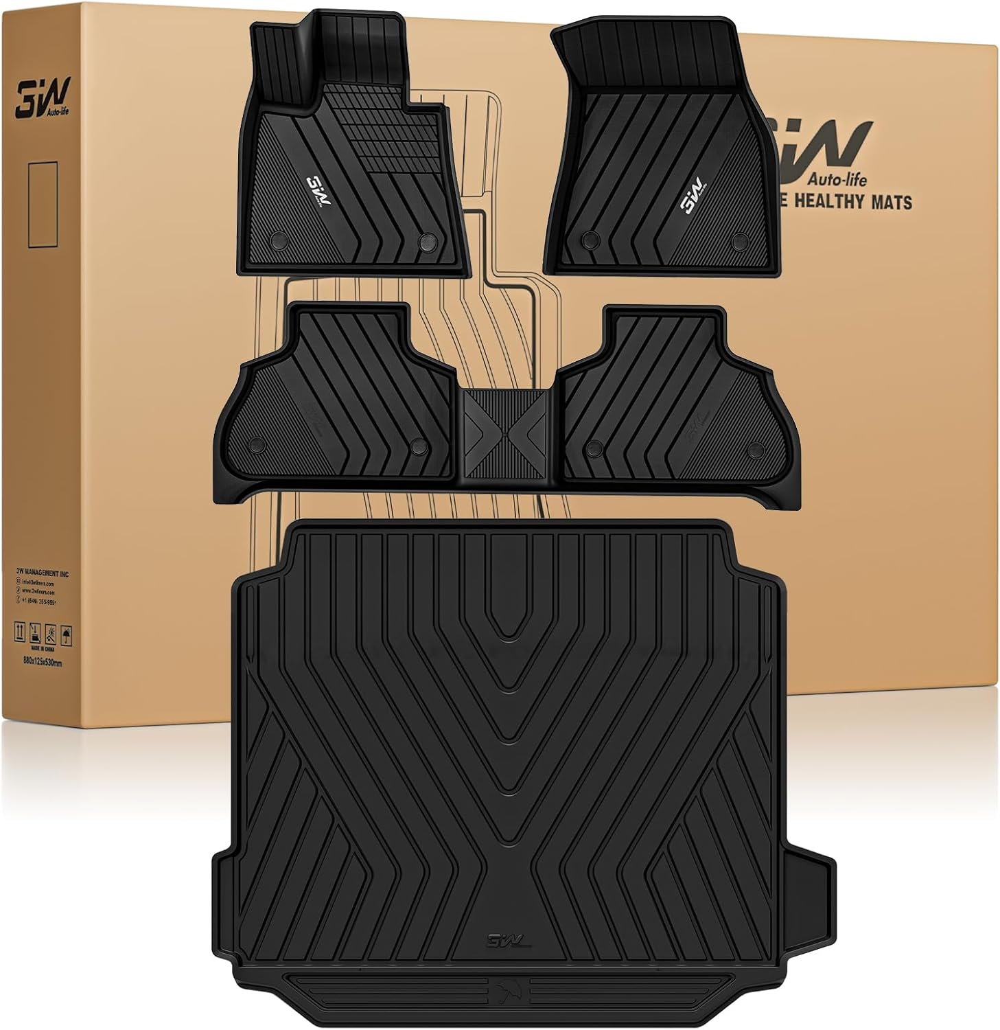 3W Custom Fit Floor Mats & Cargo Liner for BMW X5 2019-2026 (40i/45e/50e/50i/M/M50i/M60i) - TPE All-Weather Heavy Duty Protection Set (5 Passenger Only)