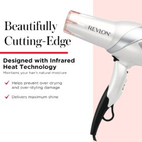 REVLON Infrared Hair Dryer with Diffuser & Concentrator - 1875W Professional Ionic Ceramic Blow Dryer for Frizz Control & Shine, Salon-Quality Styling Tools (White)