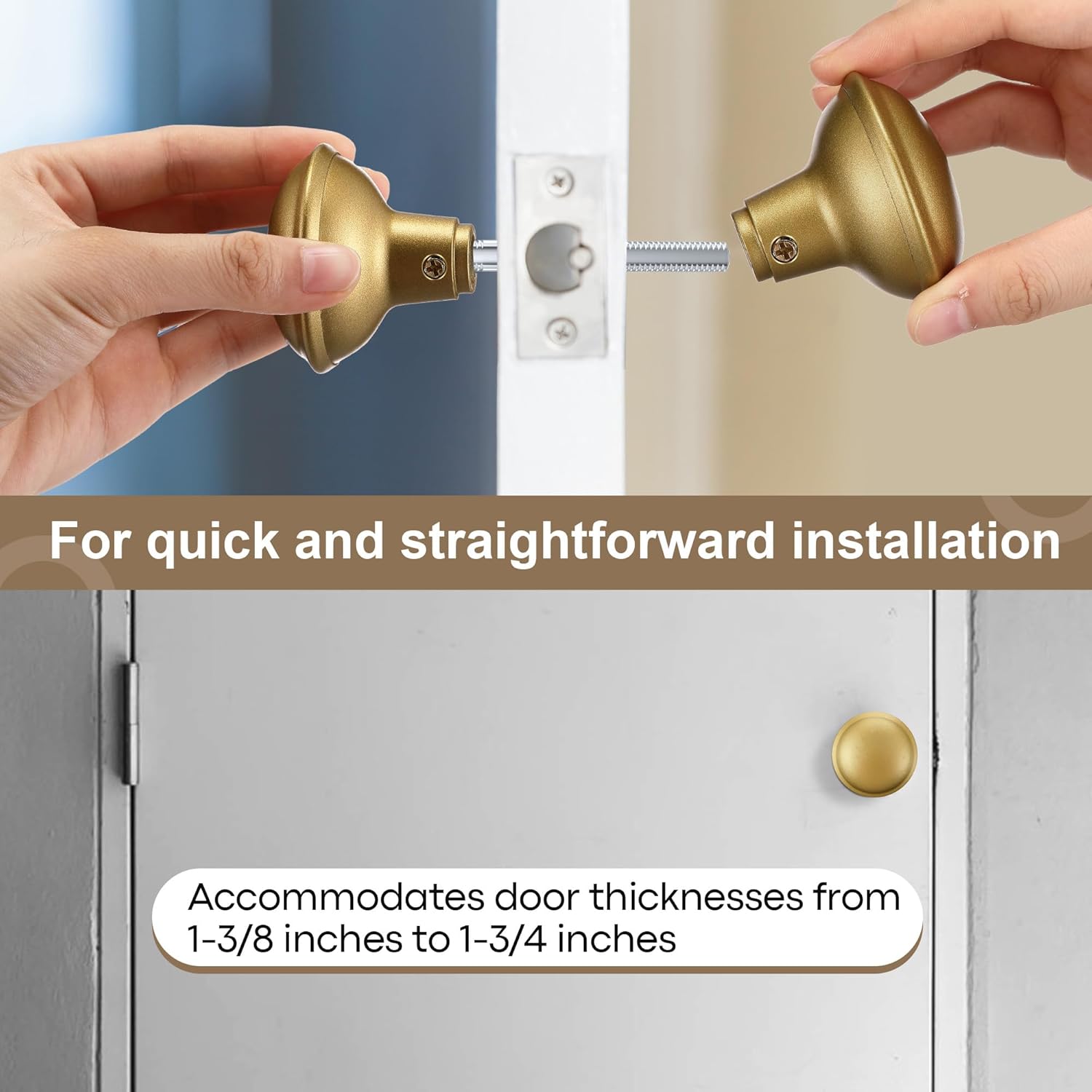 Saillong 6-Pack Vintage Gold Door Knob Set - Classic Electroplated Interior Door Handles with Spindle & Keys (2.2" Diameter)