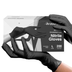 FifthPulse Black Nitrile Disposable Gloves - 200 Count Large, Latex-Free Powder Free Medical Exam Grade for Dental, Food Handling, Cleaning & Salon Use