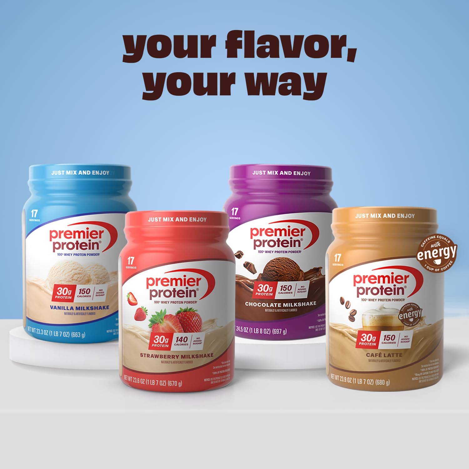 Premier Protein Powder - Vanilla Milkshake Flavor | 30g Whey Protein, 1g Sugar, Keto Friendly, Gluten Free, 23.3 oz (17 Servings)