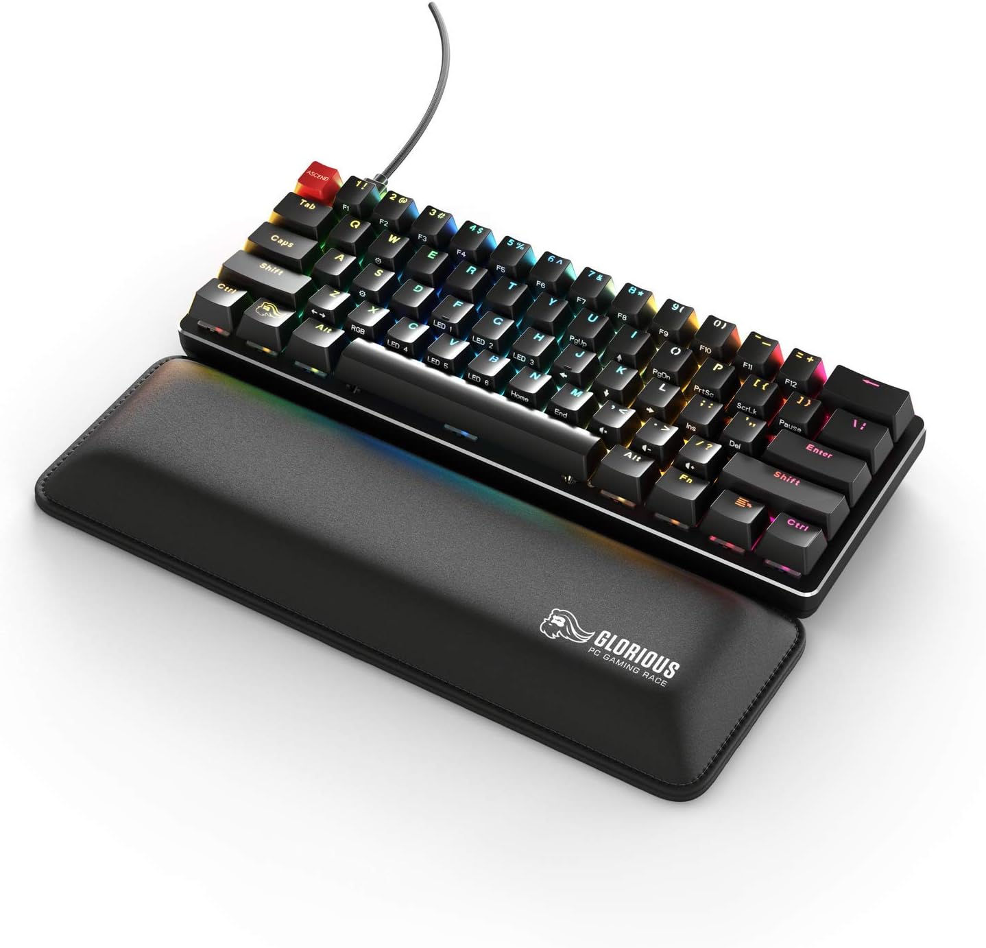 Glorious Compact Wrist Rest - 12x4 Inch Ergonomic Keyboard Wrist Pad with Stitched Edges, Non-Slip Rubber Base | 25mm Thick Memory Foam for 60%/75% Mechanical Keyboards
