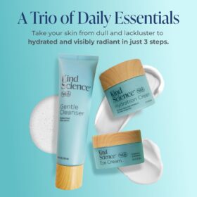 Kind Science Essential Anti Aging Trio - Gentle Cleanser, Hydration Cream & Eye Cream for Women - 3-Piece Skincare Set - Paraben, Dye & Fragrance Free, Leaping Bunny Certified