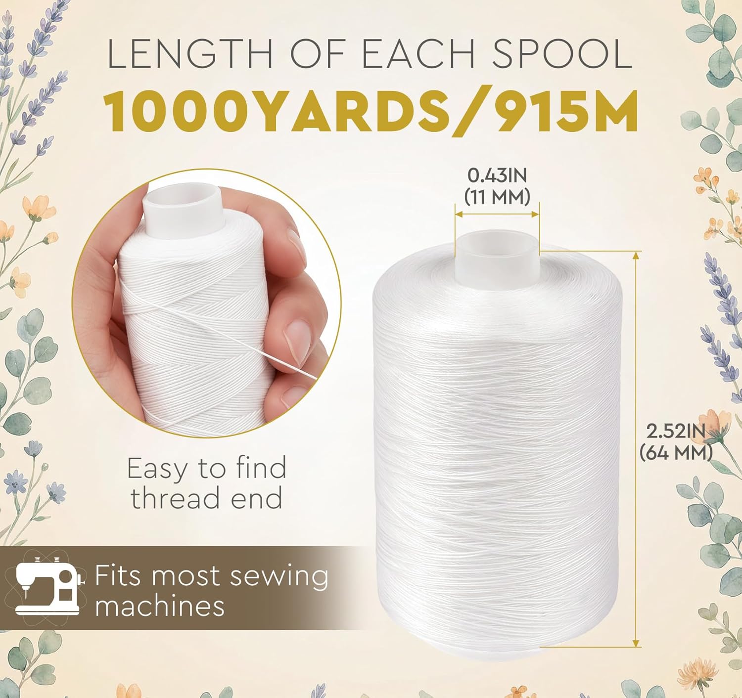 ilauke Premium Polyester Sewing Thread Set - 12 Spools x 1000 Yards, All-Purpose White Thread for Sewing Machines, Hand Sewing & Quilting