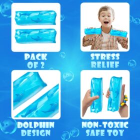 Bedwina Dolphin Water Wiggler Toys - Pack of 2 | 4.75-Inch Blue Water Snake Fidget Sensory Toys with Glitter & Dolphin Figures for Kids Party Favors & Classroom Rewards