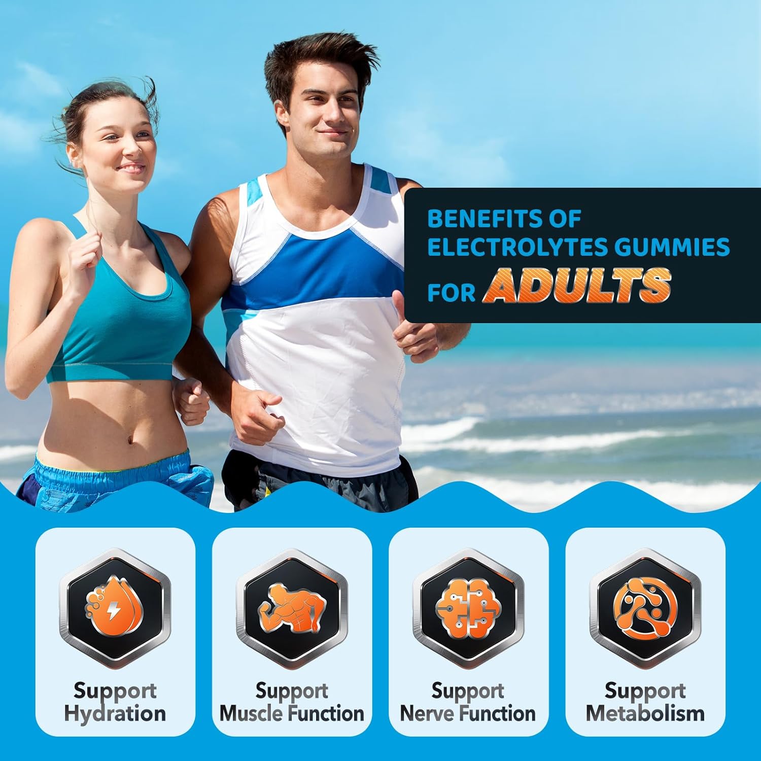 NATISLAND Electrolyte Gummies - 60 Chews | Potassium, Magnesium, Calcium, Sodium | Orange Flavor for Runners, Athletes, Kids & Adults - Vegan & Gluten-Free Hydration Supplement