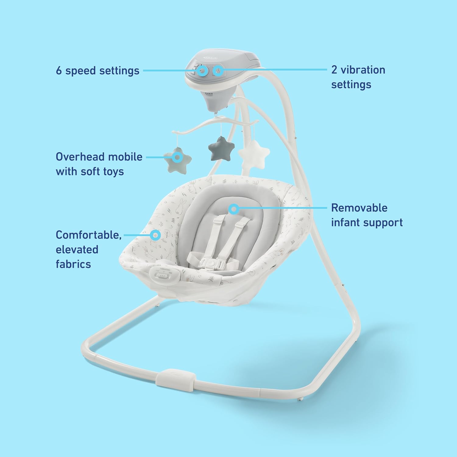 Graco Simple Sway Baby Swing: Portable Compact Swing with 6 Speeds, Vibration & 15 Soothing Sounds