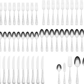 Oneida Soar 65-Piece Stainless Steel Flatware Set for 12 - Mirror Finish Serving Utensils Set
