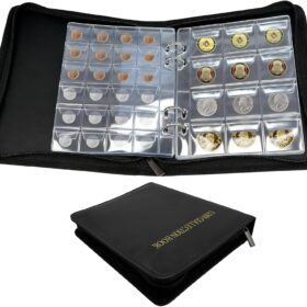 Premium 360 Pockets Coin Collection Book - Fireproof Album Holder with Anti-Static Sleeves for Numismatic Collectors (17-30mm Coins) - Black