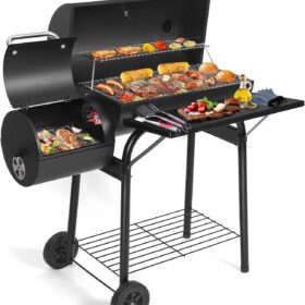 Premium Charcoal Grill Offset Smoker Combo - 512 Sq.In. Barrel BBQ with Dual Chambers for Perfect Grilling and Smoking