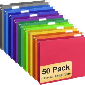 50 Pack Letter Size Hanging File Folders with 1/5-Cut Adjustable Tabs - 10 Vibrant Colors for Home & Office Document Organization
