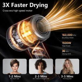 Alloom Pro High-Speed Hair Dryer - 160,000 RPM Motor, 500M Negative Ions, 1-Min Fast Drying, Smart Temp Control, Lightweight Professional Blow Dryer with Diffuser & Nozzle - Gunmetal