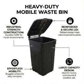 45 Gallon Heavy-Duty Wheeled Trash Can with Locking Lid - Large Outdoor/Indoor Waste Container with Handle