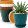 6 Inch Plant Pots with Saucers - 5 Pack Thick Plastic Flower Planters for Indoor & Outdoor, Modern Matte Multi-Color Set with Drainage Holes