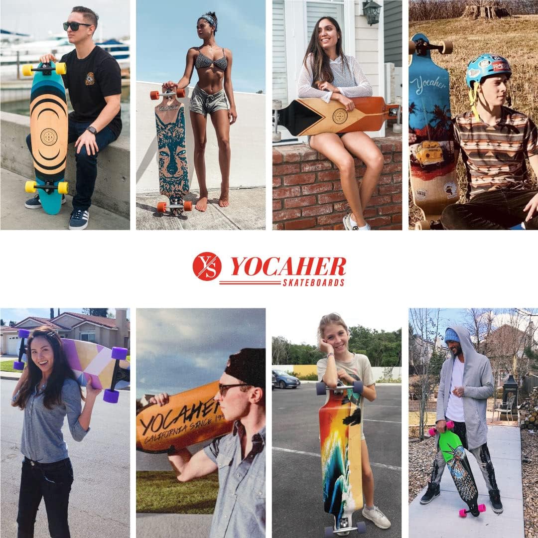 Yocaher Drop Down Complete Longboard - 41.25" x 10" Maple Wood Deck with Premium Black Grip Tape, 7" Aluminum Trucks, ABEC-9 Bearings, 71mm Wheels - Perfect for Cruising, Carving & Downhill