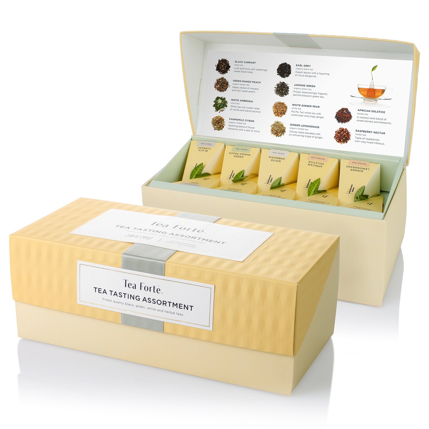 Tea Forte Premium Presentation Box Gift Set - 20 Count Assorted Organic Whole Leaf Pyramid Infuser Sampler with Luxurious Handcrafted Blends