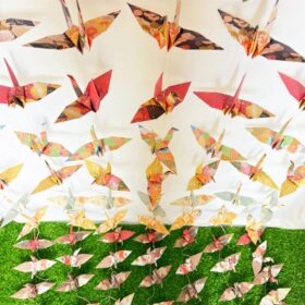 Japanese Washi Paper Crane Hanging Garland - 5.3ft 4-Strings Handmade Origami Birds for Wedding Baby Shower Birthday Party Decorations