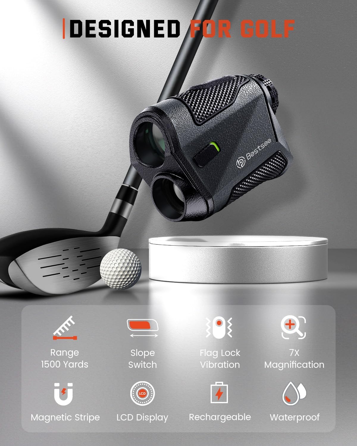 Pro Golf Rangefinder with Slope - 1500 Yards Laser Range Finder with USB-C Charging, 7X Magnification, Flag Lock Vibration for Golf Hunting