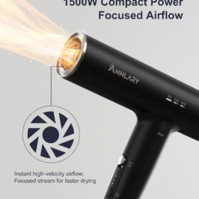 Professional Plasma Ionic Hair Dryer - 110,000 RPM High-Speed Blow Dryer with Diffuser for Curly Hair, Frizz Control, Low Noise, Foldable Travel Design, Magnetic Attachments