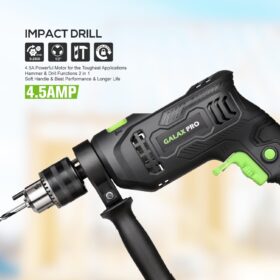 GALAX PRO 4.5A Corded Hammer Drill - 2-in-1 Hammer & Drill Function with 12 Variable Speeds, 1/2" Keyed Metal Chuck & 360° Rotating Handle, Includes 5pc Bit Set