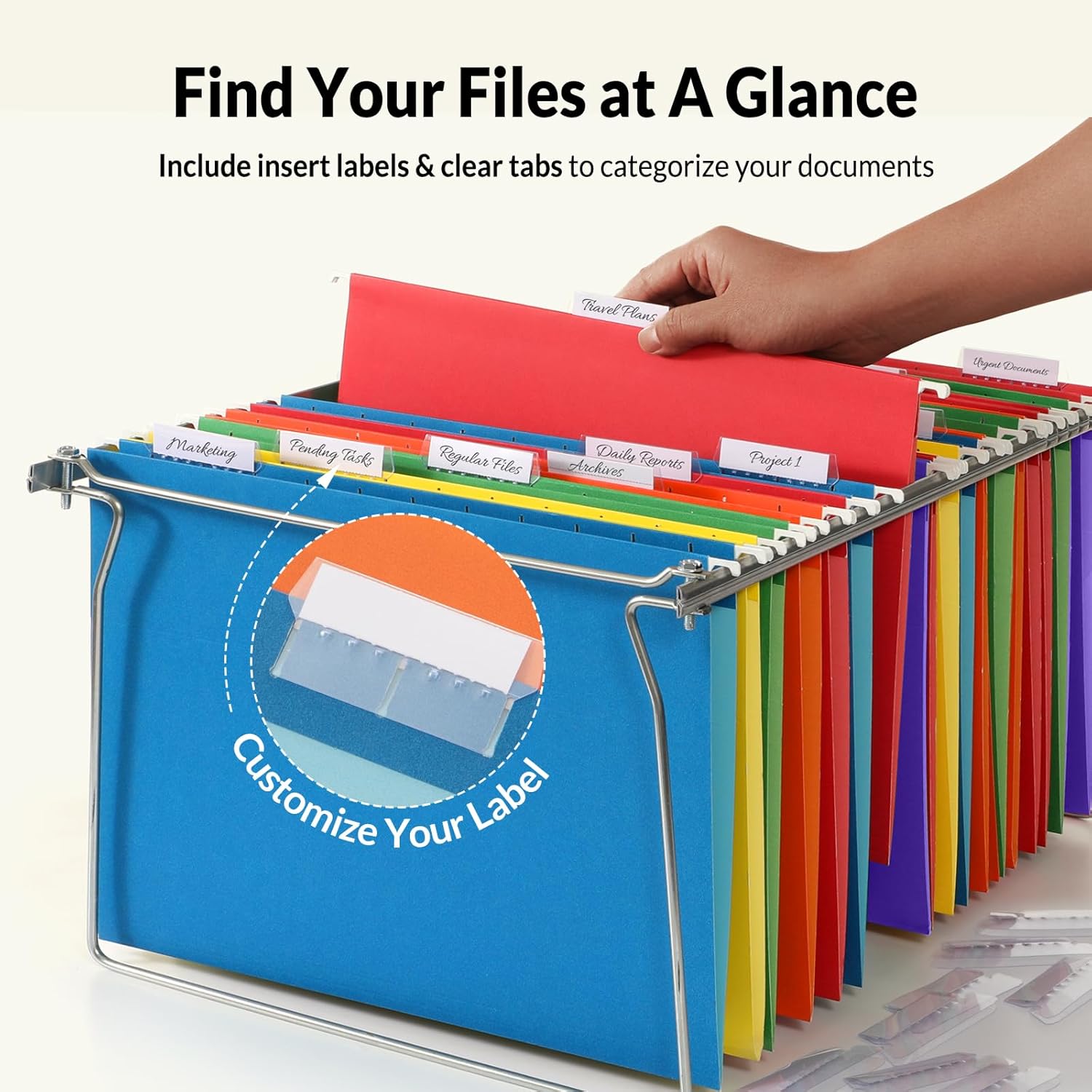 SUNEE 6-Pack Letter Size Hanging File Folders with 1/5-Cut Tabs - Color-Coded Office & Home Document Organization System