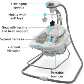 Graco DuetConnect LX Swing and Bouncer Combo - Portable Multi-Direction Baby Seat with Soothing Vibrations, Sounds, and Mobile