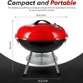Gas One 14-Inch Portable Charcoal Grill – Compact Backyard & Camping BBQ with 3-Point Locking Lid & Dual Venting System