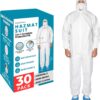 Heavy-Duty Disposable Hazmat Suit 30-Pack | 65GSM Waterproof Coveralls with KN95 Masks & Booties - Breathable Protective Jumpsuits for Work, Lab, Painting, Cleaning