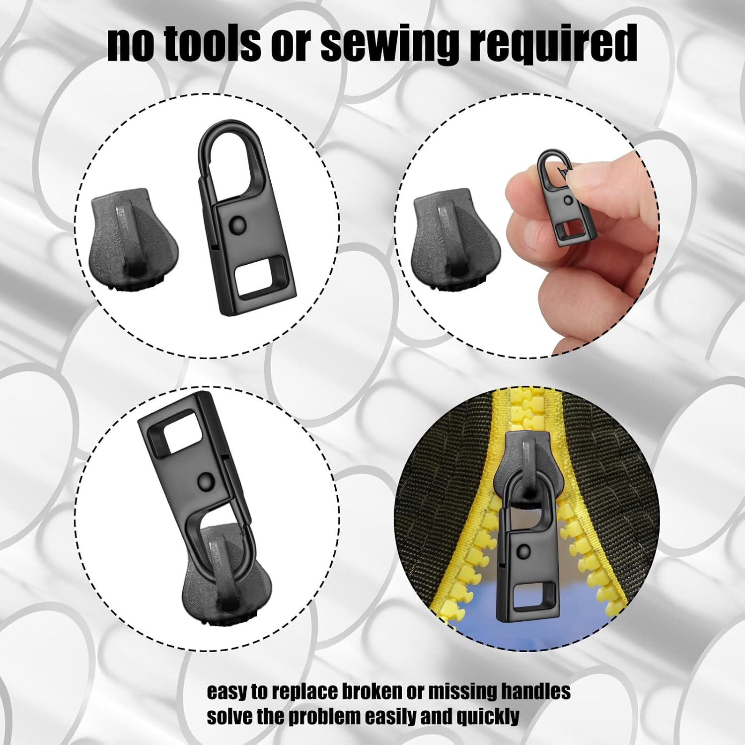 8-Piece Premium Metal Zipper Pull Replacement Kit - Universal Zipper Repair Slider for Luggage, Backpack, Jacket & Coat (Black)