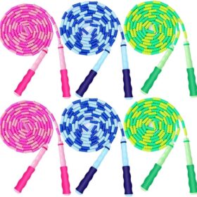 GRAWUN 6-Pack Kids Jump Ropes - Soft Beaded Adjustable Tangle-Free Skipping Ropes for Kids, Adults - Fitness Workout & Weight Loss
