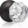 KNOBWELL Crystal Door Knob - Antique Oil Rubbed Bronze Diamond Glass Handle for Interior Doors, Single Sided Decorative Pantry Door Pull