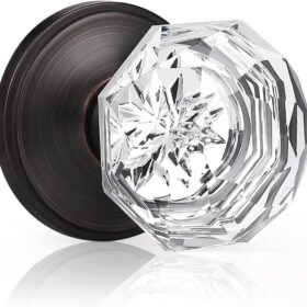 KNOBWELL Crystal Door Knob - Antique Oil Rubbed Bronze Diamond Glass Handle for Interior Doors, Single Sided Decorative Pantry Door Pull