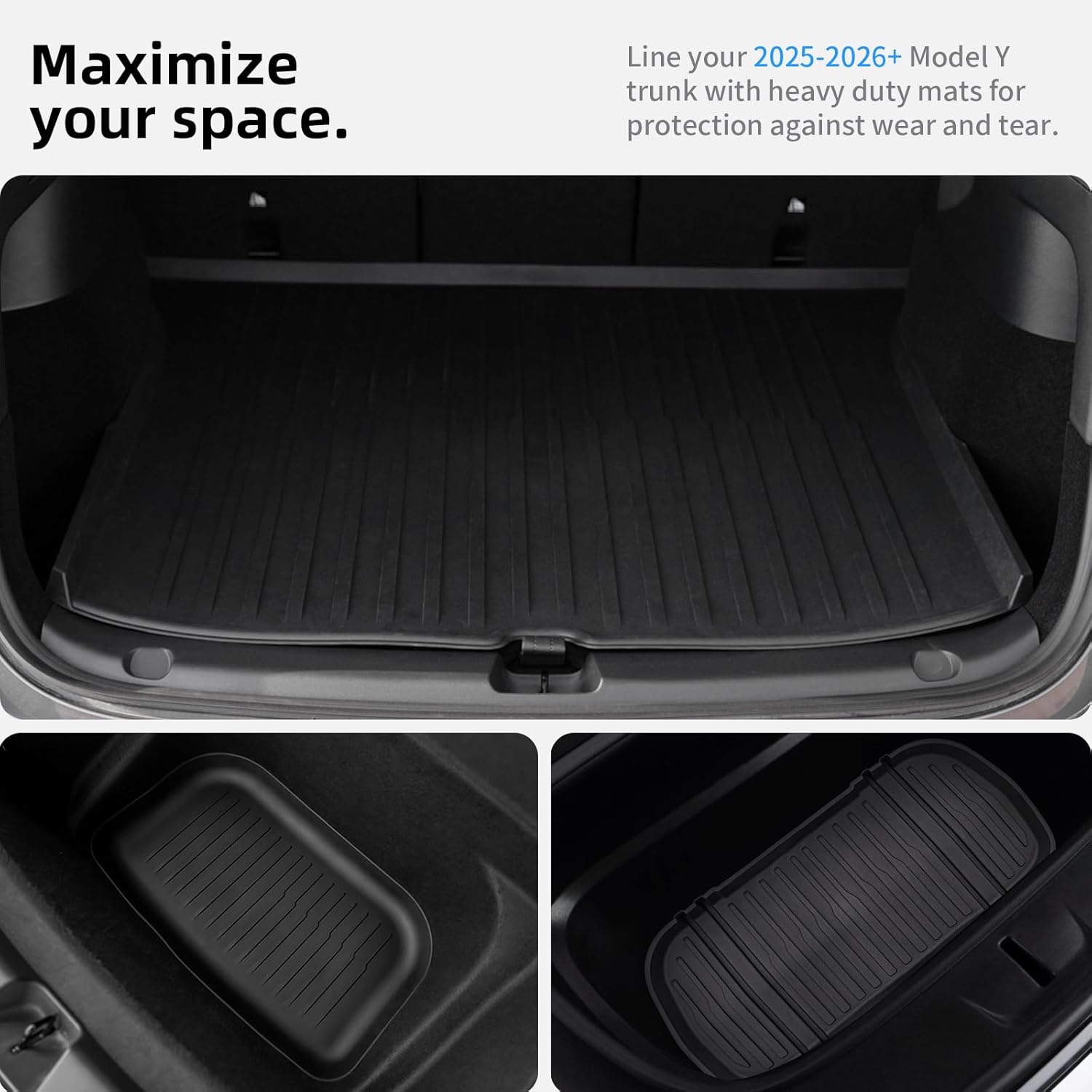CYBERBEAMS Premium TPE Cargo Liners Set for 2025-2026 Tesla Model Y Juniper - All-Weather Trunk Mat with Front & Rear Frunk Tray Protectors (3PCS)
