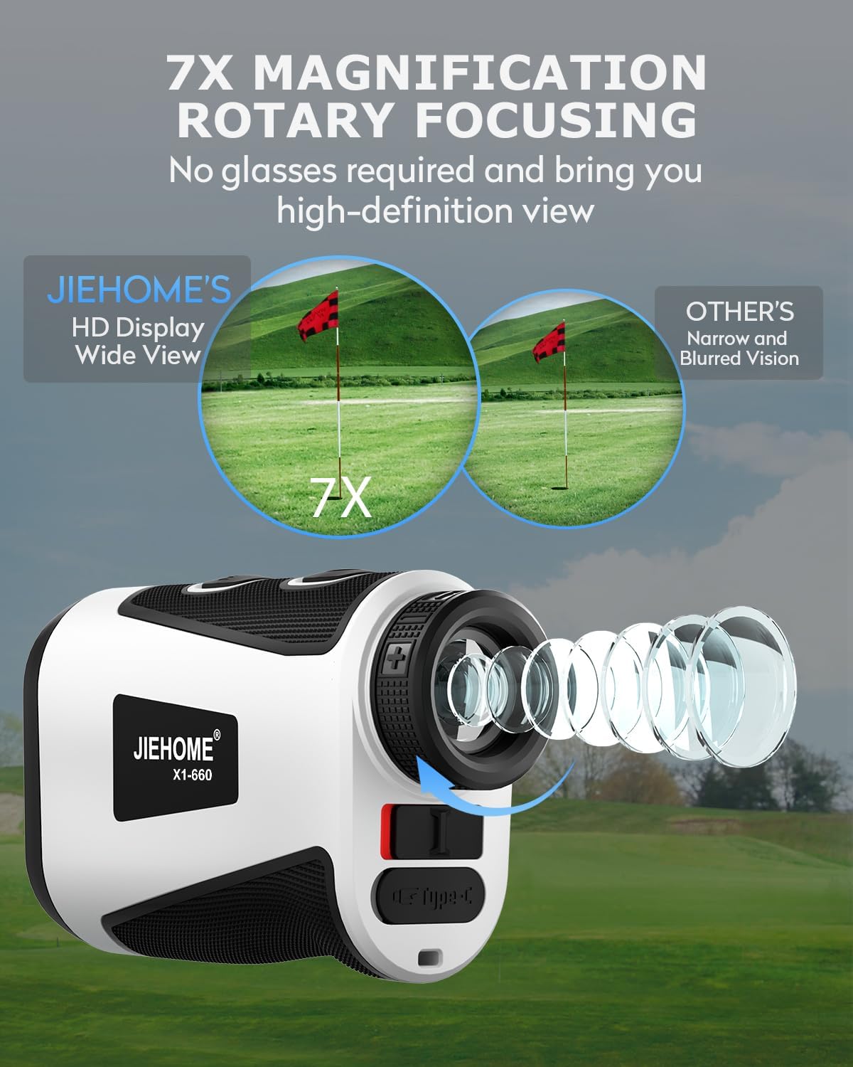 X1 Golf Rangefinder with Slope - 660/1100 YDS Laser Range Finder for Golf & Hunting, Rechargeable Distance Measurer with Flag Lock, 6X Magnification, IP54 Water Resistant